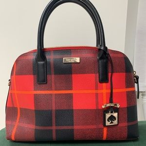Kate Spade NY Cameron street plaid satchel bag (cherry liqueur)